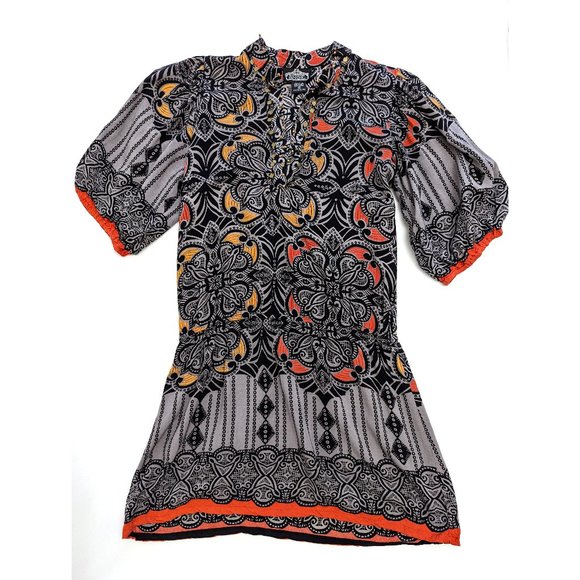Angie Dresses & Skirts - Angie Dress Tunic Top Paisley V-Neck Boho Festival Gray Red Women's Size Small